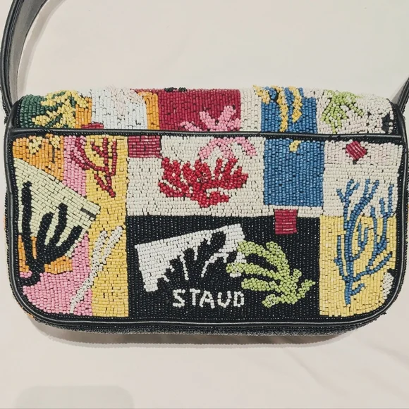 STAUD Tommy Beaded Bag in Coral Patchwork - Picture 3 of 13